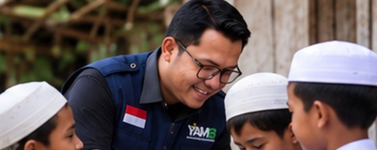 Relawan YAMB berbincang dengan anak-anak santri